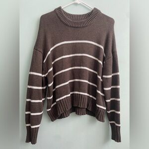Quince Chocolate Brown Sweater with Cream Stripes